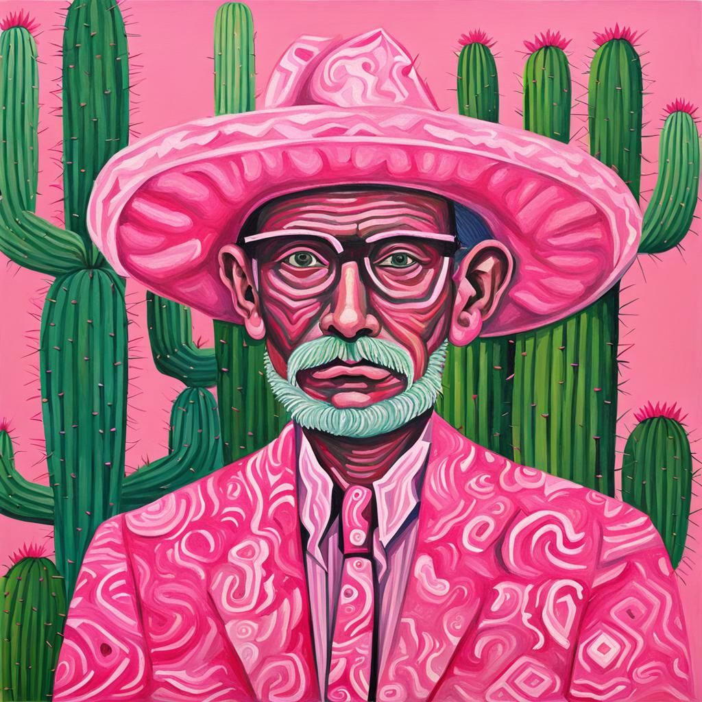 Pop Art Portrait of a Pink Cactus Man