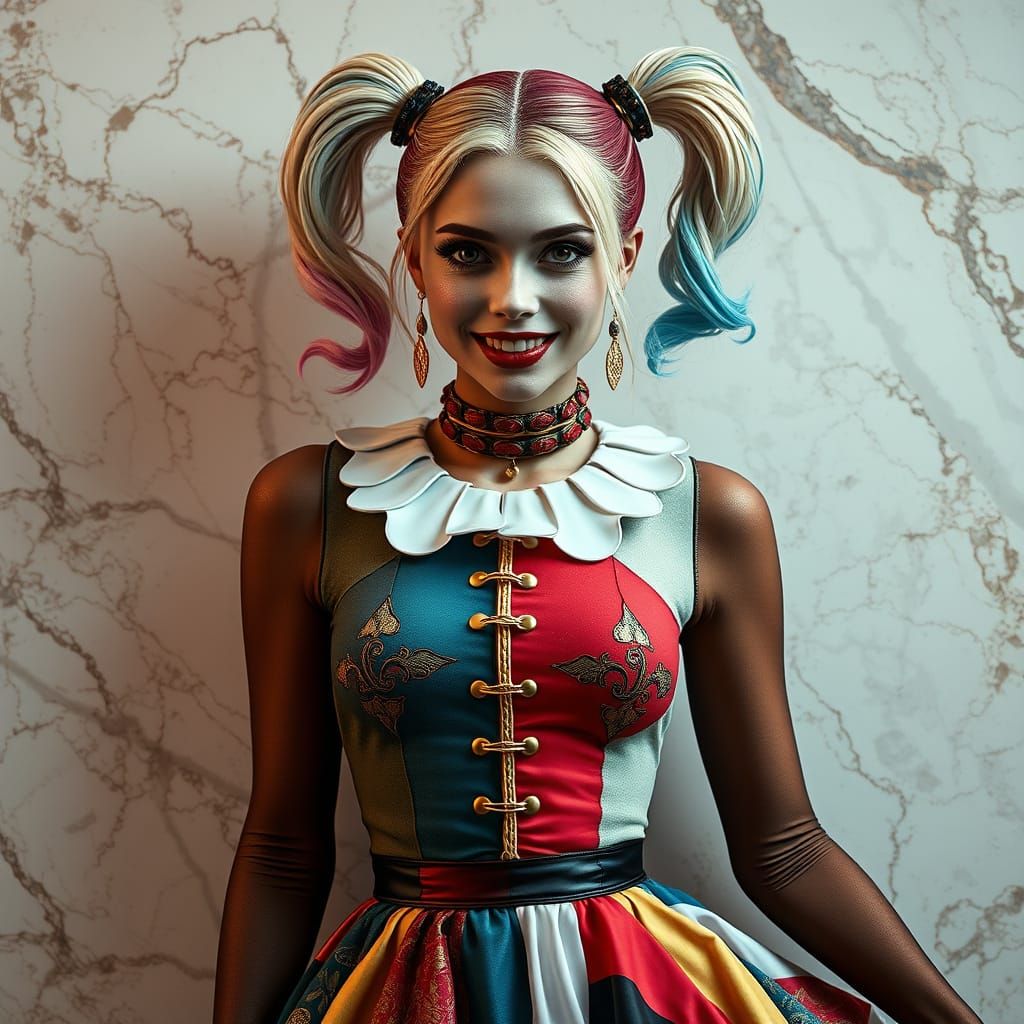 Harley Quinn Hyperrealistic Portrait in Digital Art Style