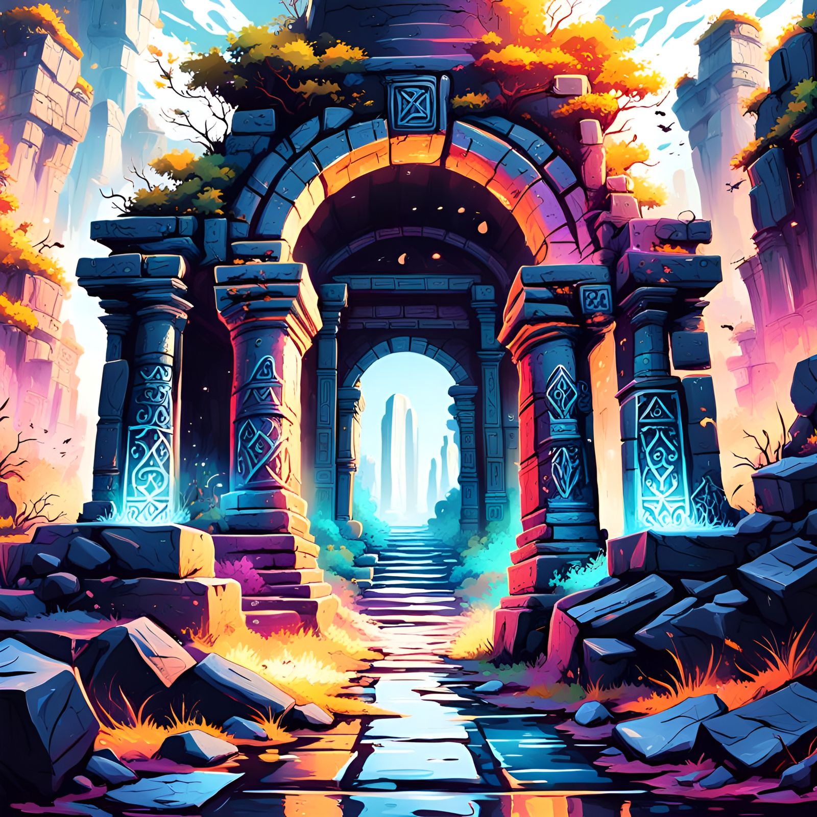 Mystical Path to Ancient Portal: Digital Art