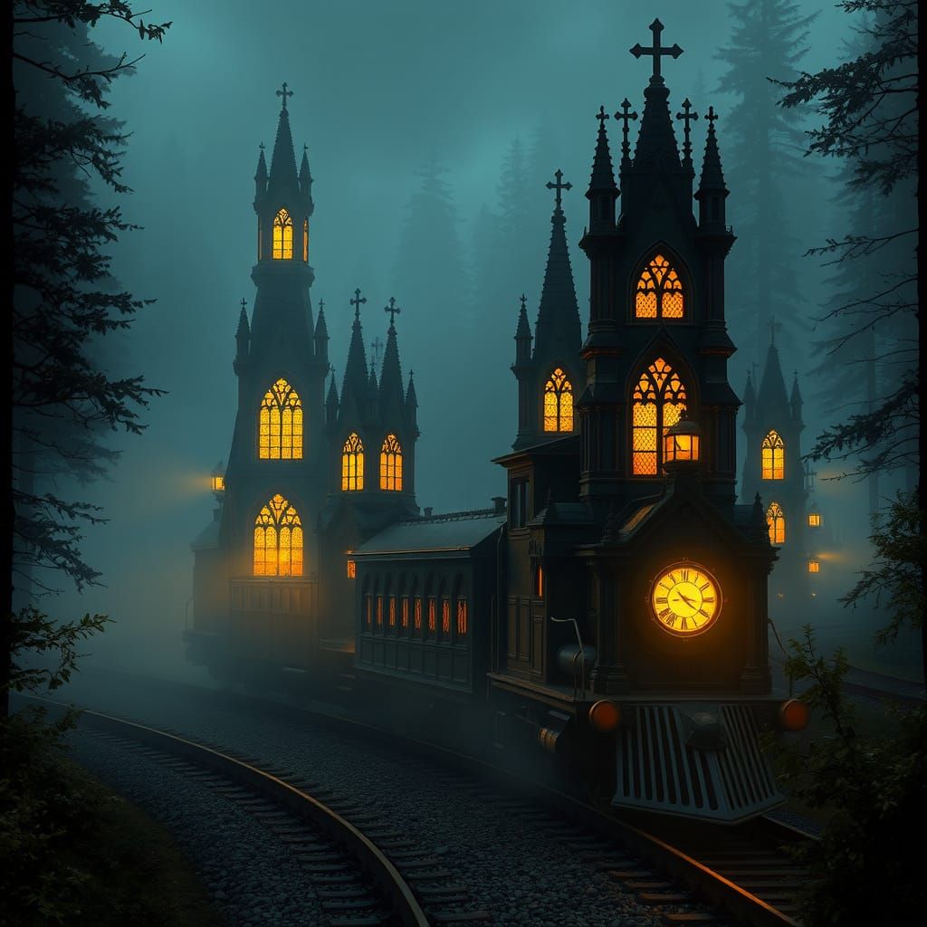 Gothic Train Chugs Through Mysterious Forest