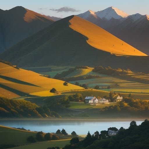 New Zealand Vineyards at Sunset in Golden Light