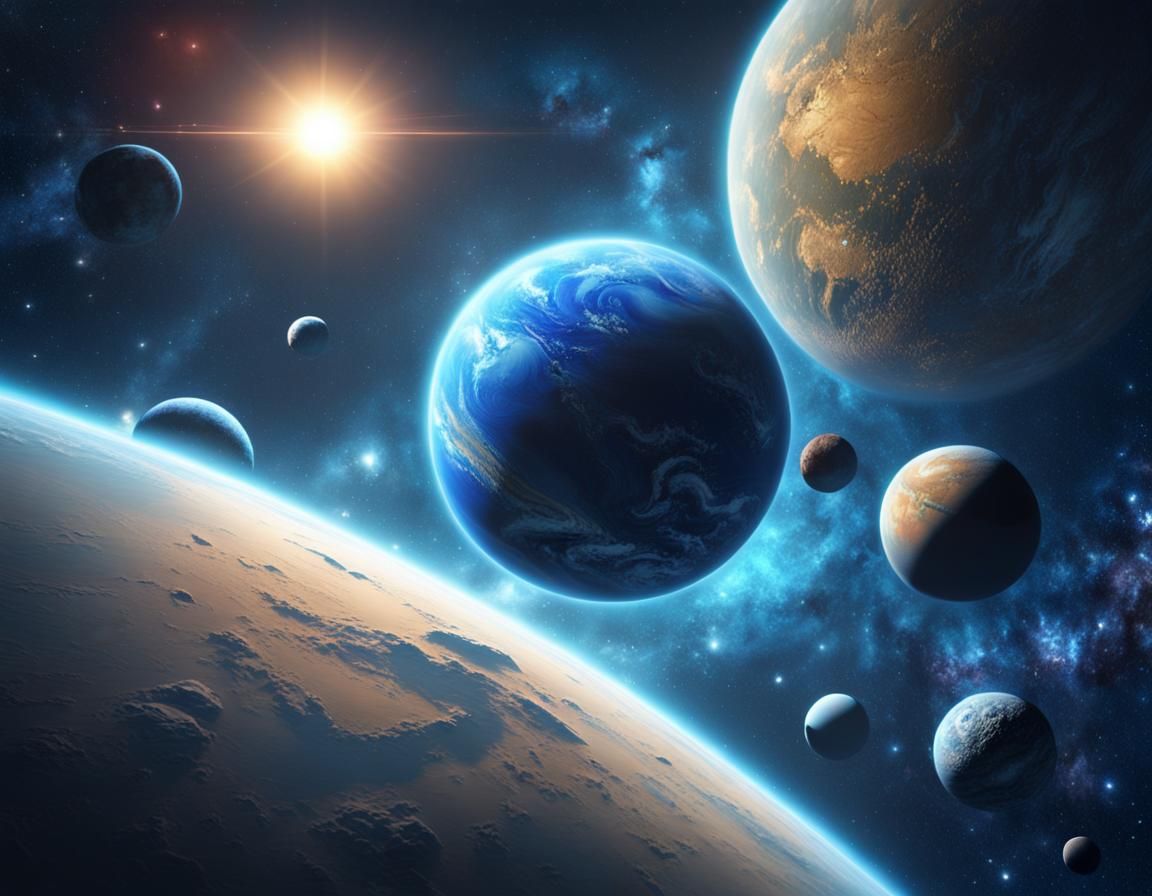 Surreal Blue Planets in a Twinkling Galaxy