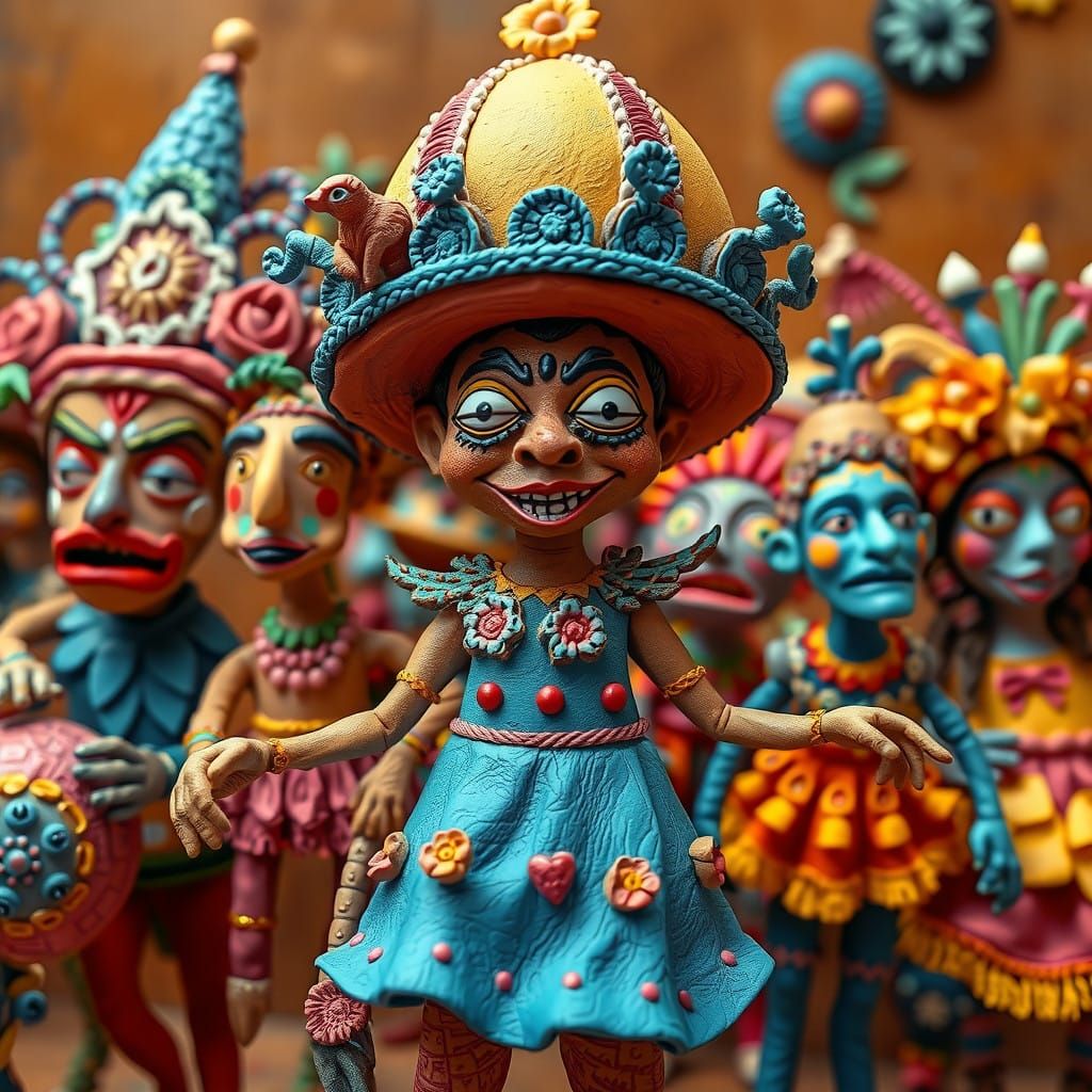 Carnival Clay Sculptures in Vibrant Latin American Style
