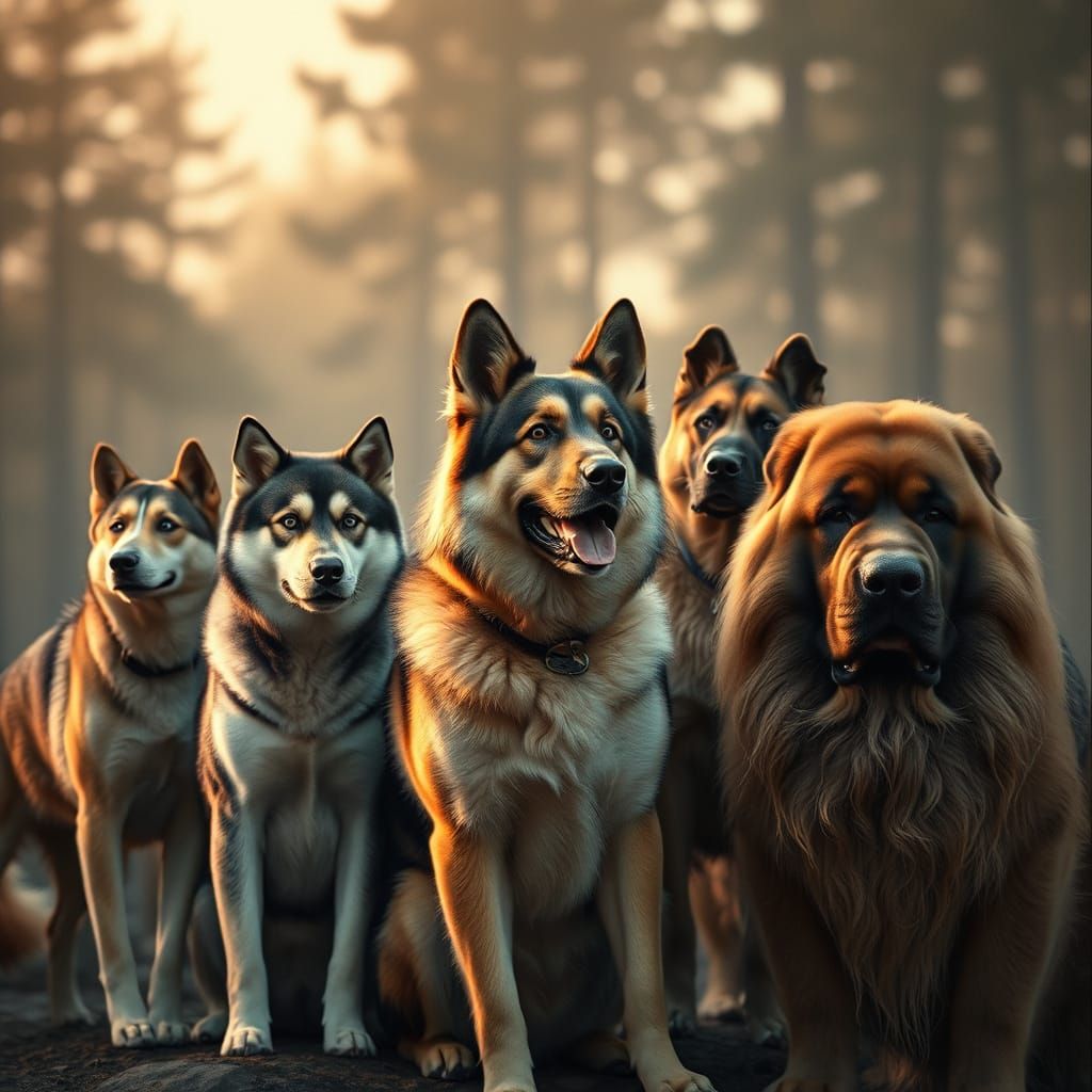 Majestic Canine Ensemble in Cinematic Vintage Style