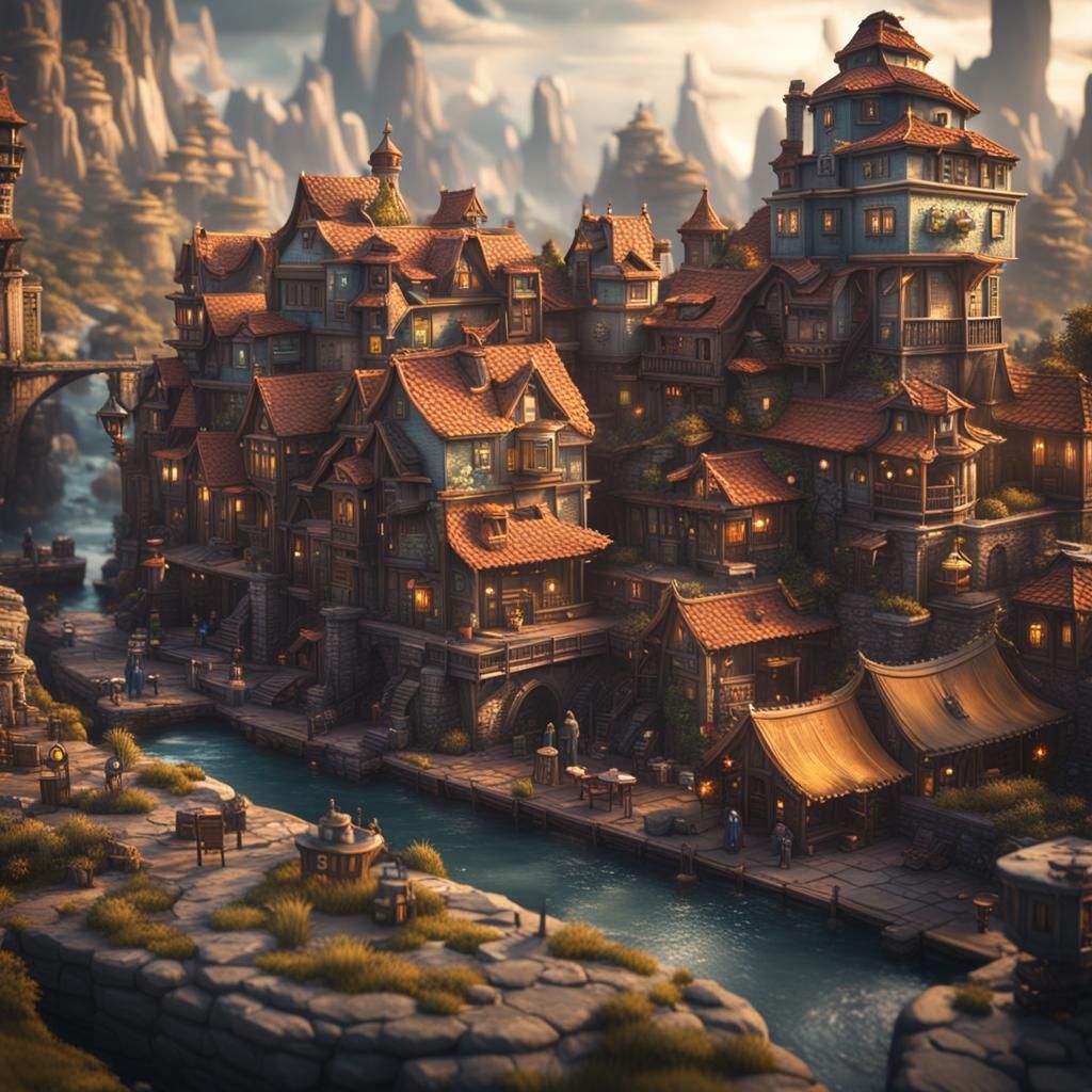 Miniature Fantasy City Concealed Within a Wallet