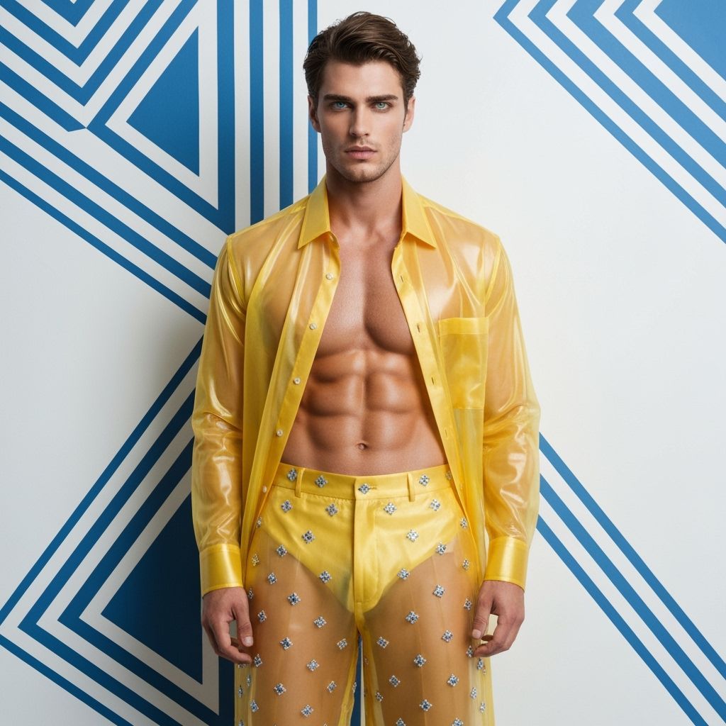 Muscular Man in Silk: High-Fashion Portrait