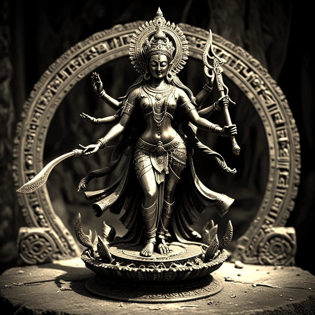 old metal brass statue of goddess without a head chinnamasta...