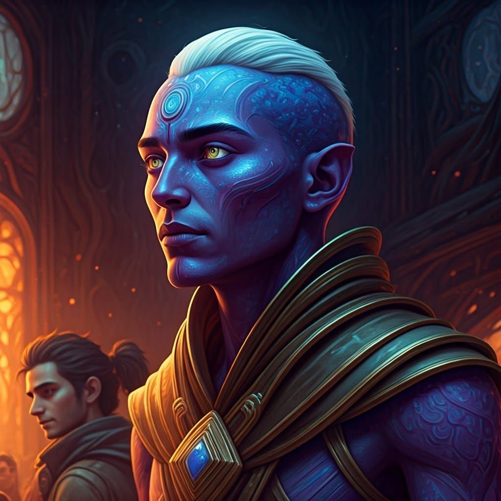 Androgynous Kalliope in Dreamlike Hyperrealistic Splash Art