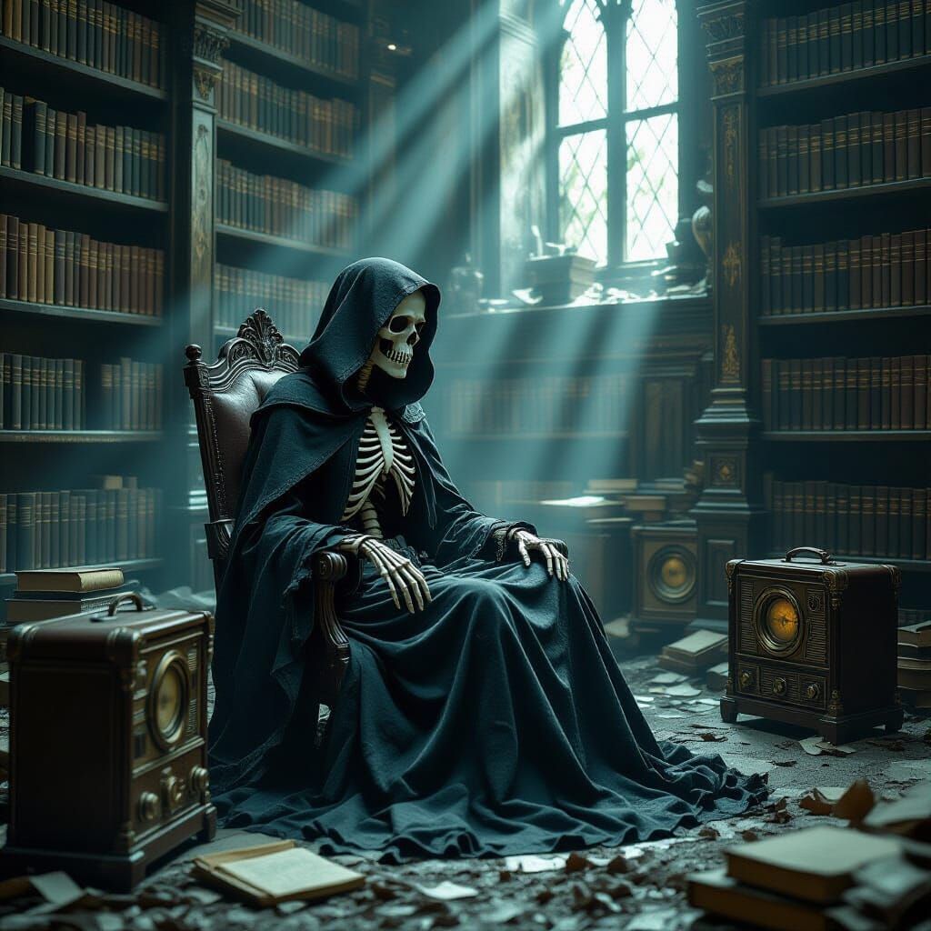 Gothic Skeleton in Post-Apocalyptic Library