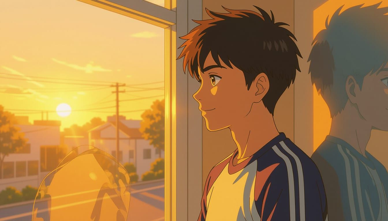 Proud Indian Teen Gazes at Sunrise Reflection