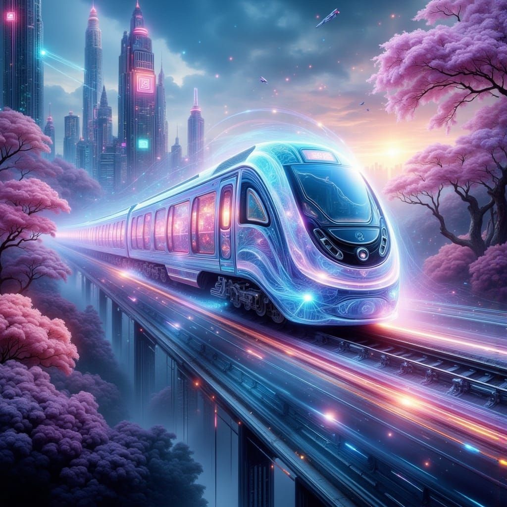 Ethereal Cyber Train in Neon Cybercity