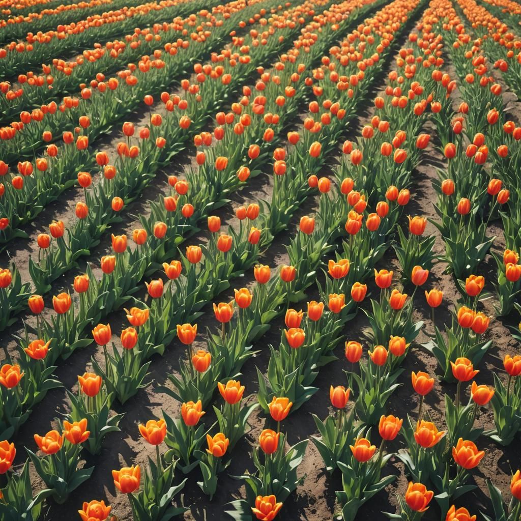 Orange Tulip Orchard in Divine Sunshine