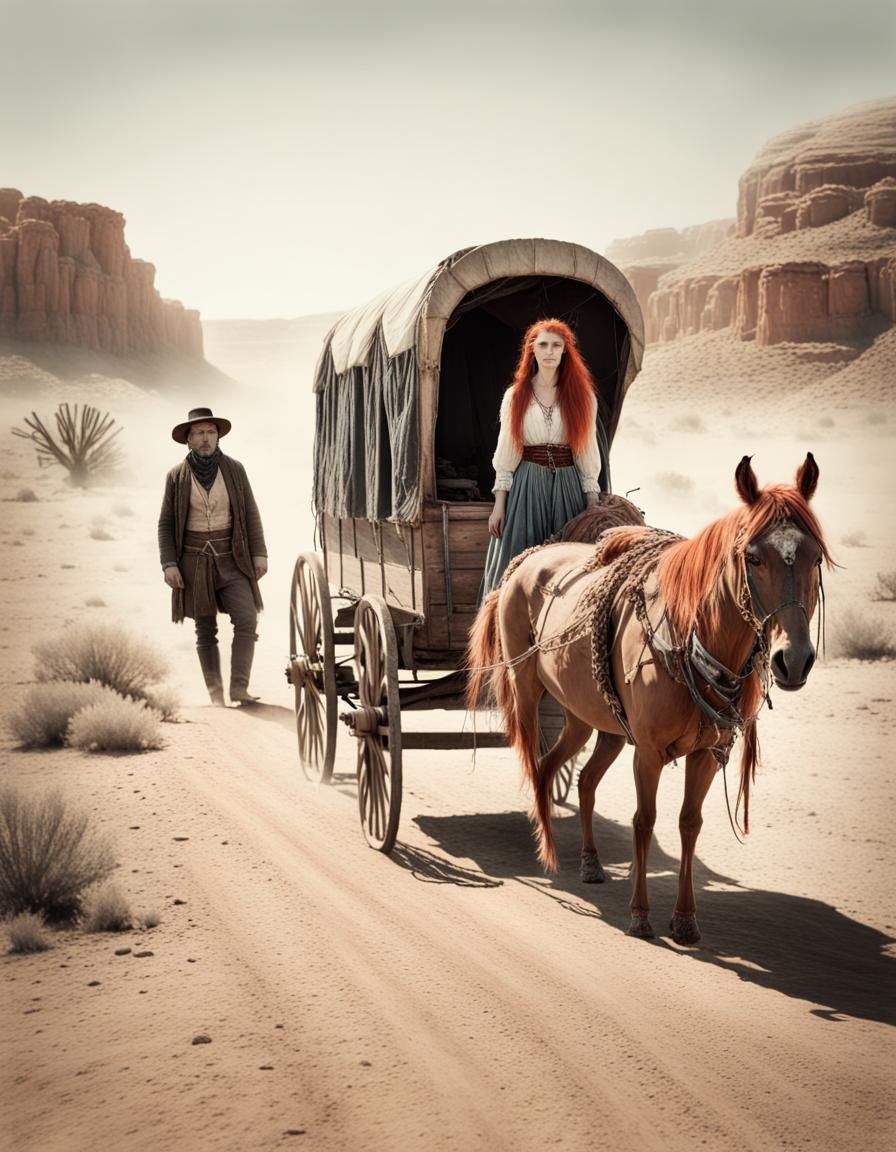 Old and worn photograph 1800s. Far west. Half-body portrait,...