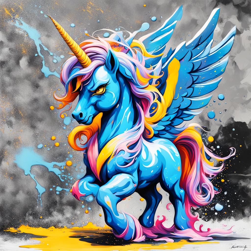 Blue Alicorn in Graffiti Splash Art Style
