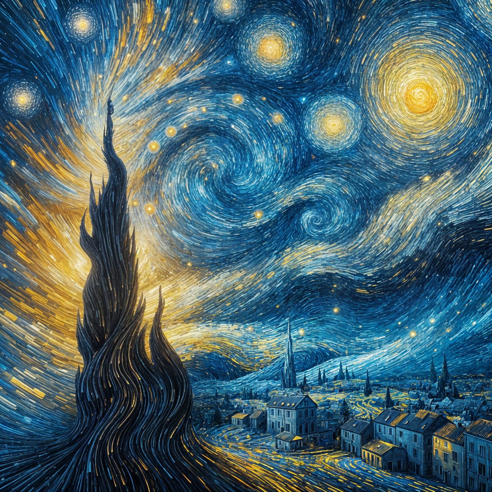 3D Starry Night Transformation in Post-Impressionist Style