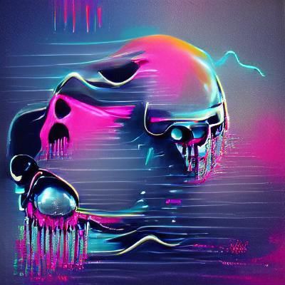 Synthwave Neon Skull Dripping Paint