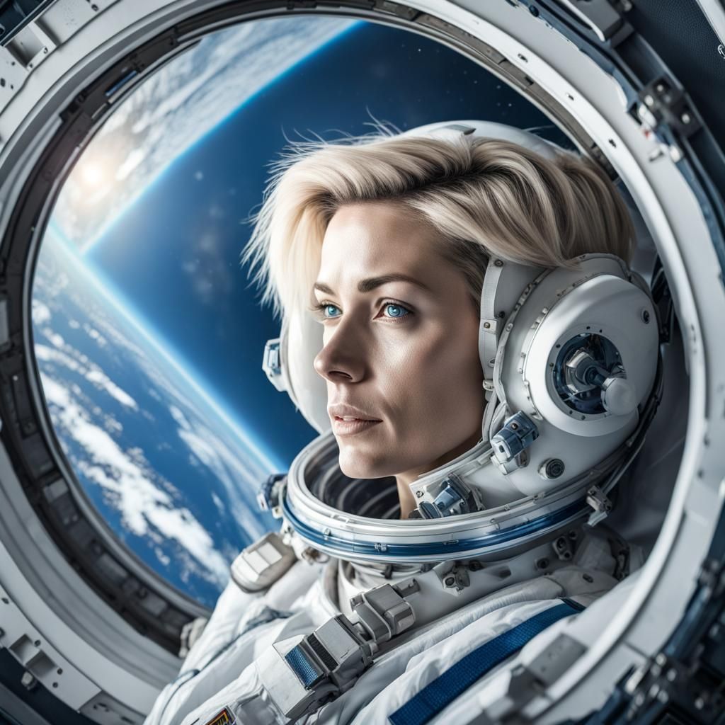 Astronaut Gazing at Earth from Space Station