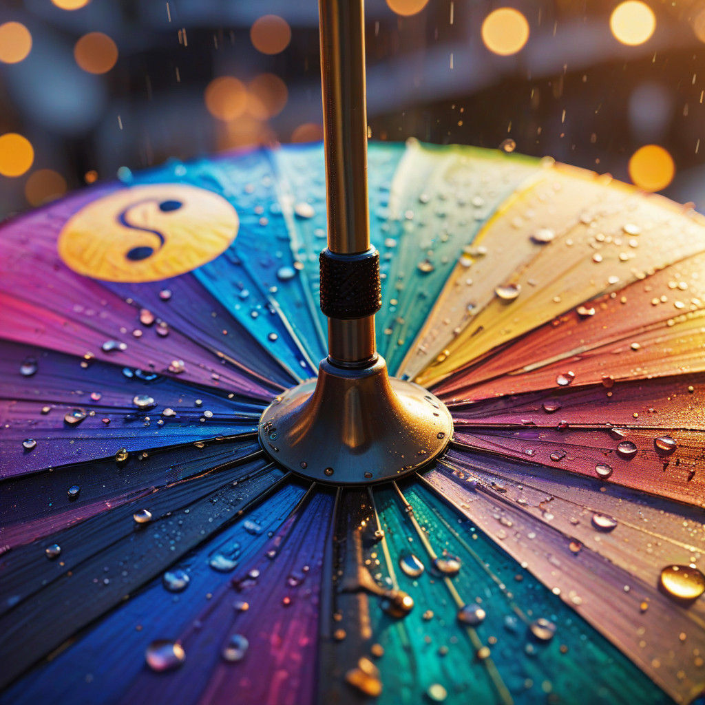 Vibrant Macro Art of Golden Yin-Yang Umbrella