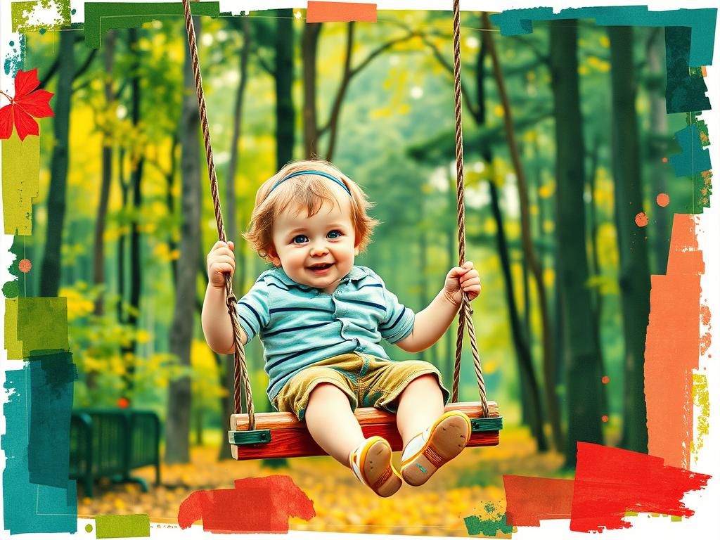Cute Toddler on Swing: Mixed Media Poster Art