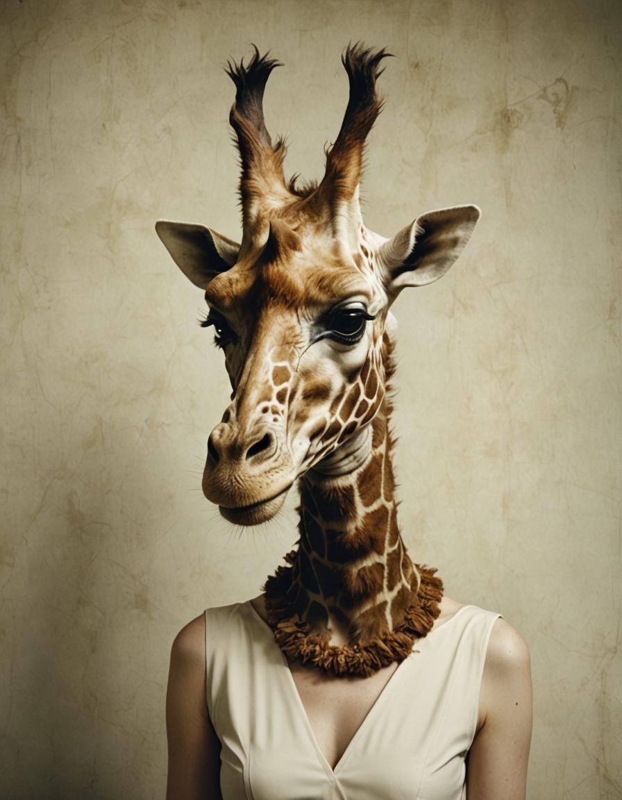Surreal Giraffe Rabbit Mask Portrait