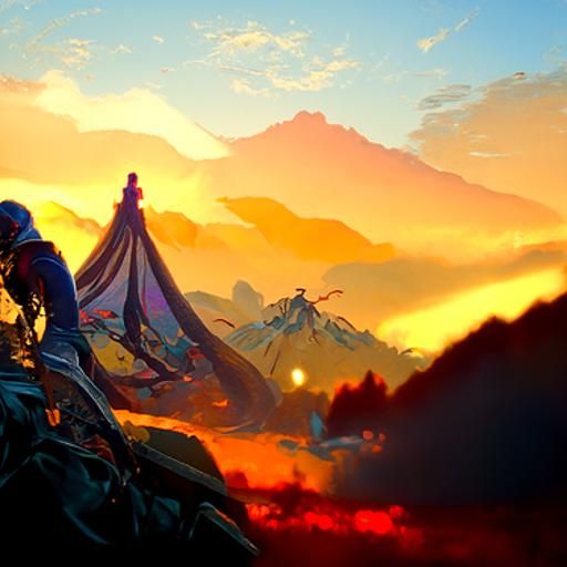 Epic Mountain Sunrise in Dark Fantasy Style