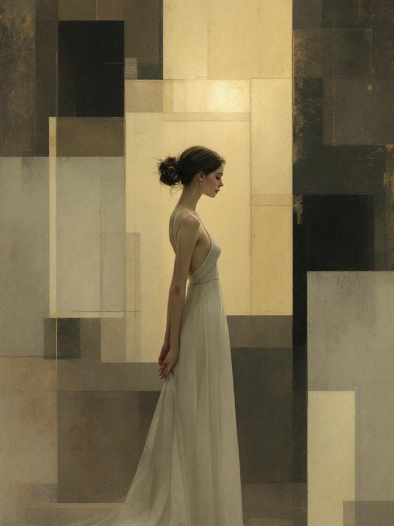 Abstract Figure Study with Geometric & Garden Elements