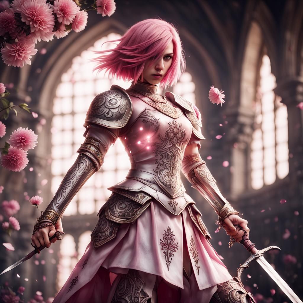 Radiant Magical Girl with Rapier in Medieval Armor