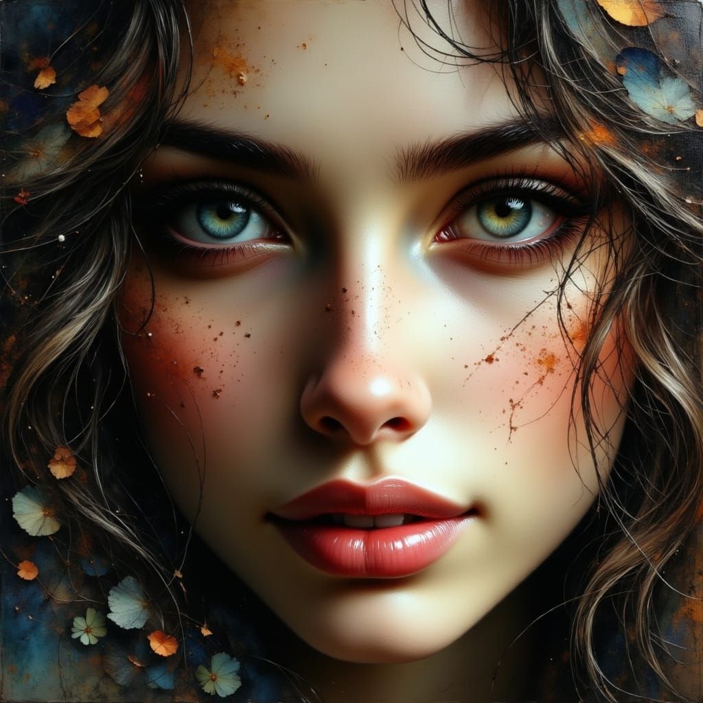 <lora:Akimora:1.0> <lora:Beautiful women:1.0> A captivating portrait of a mysterious woman with piercing eyes and an eni...