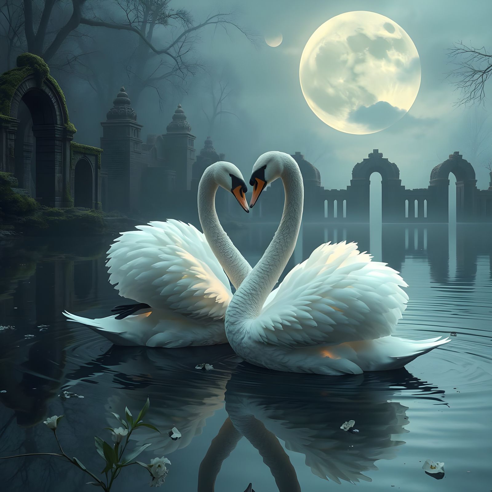 Cosmic Swans Dance: Mythic Fantasy in Ethereal Light