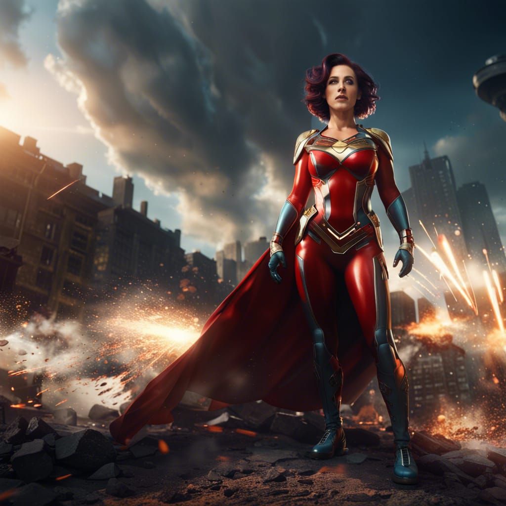Jayden Jaymes as Detailed Superhero Matte Painting
