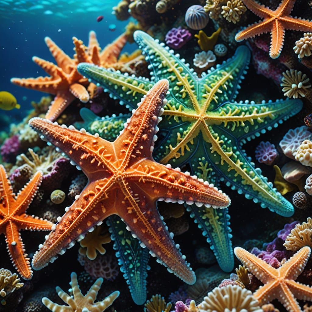 Dreamlike Starfish on Coral Reef in Vibrant Underwater Scene