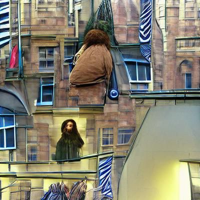 Giant Overlooks City Street