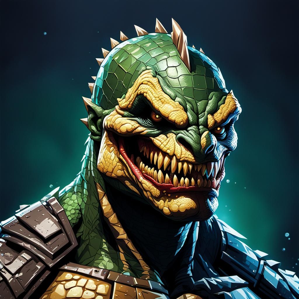 Hyperrealistic Pixelated Killer Croc Splash Art