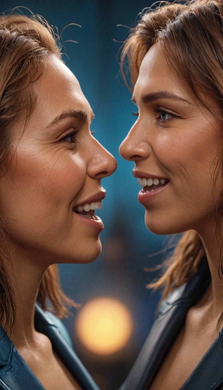 Neanderthal Woman Kisses Human Man: Photorealistic Portrait