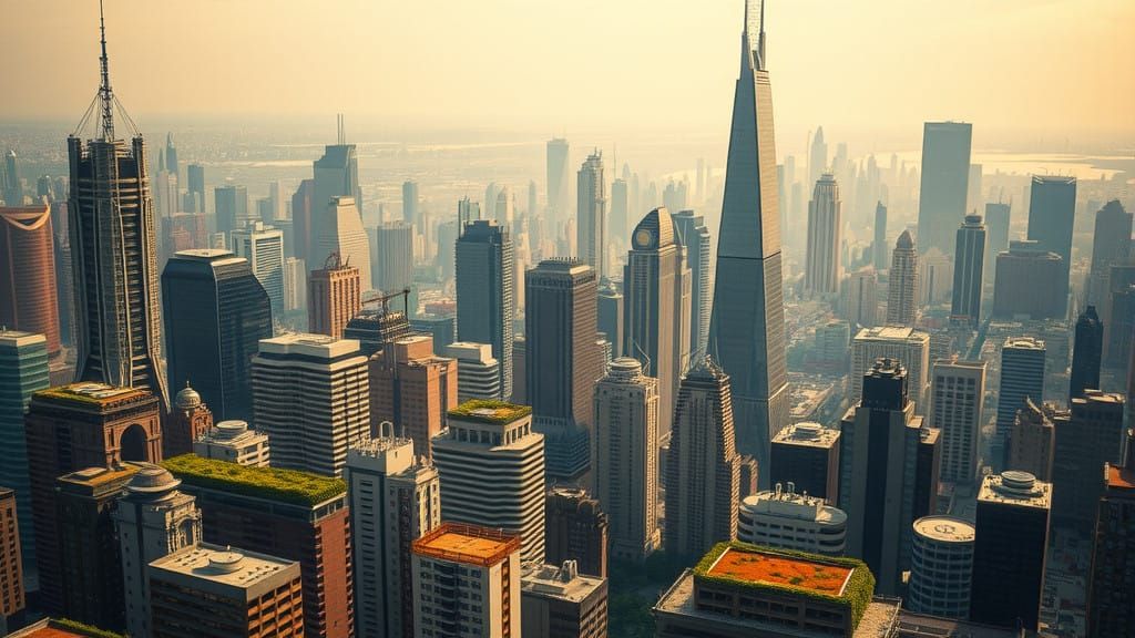 Surreal Eco-Utopia Cityscape in Golden Age of Progress