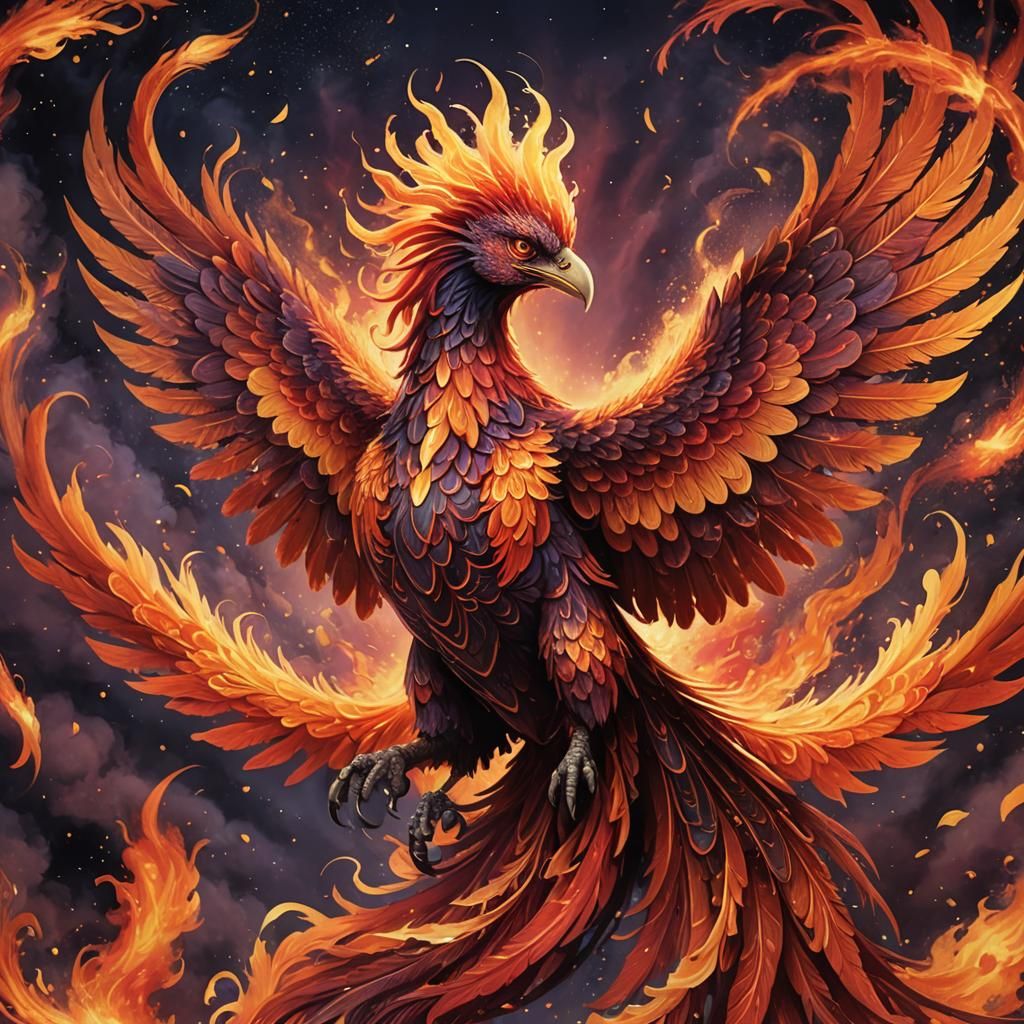Mythical Phoenix Rising: Fantasy Bird in Fiery Colors