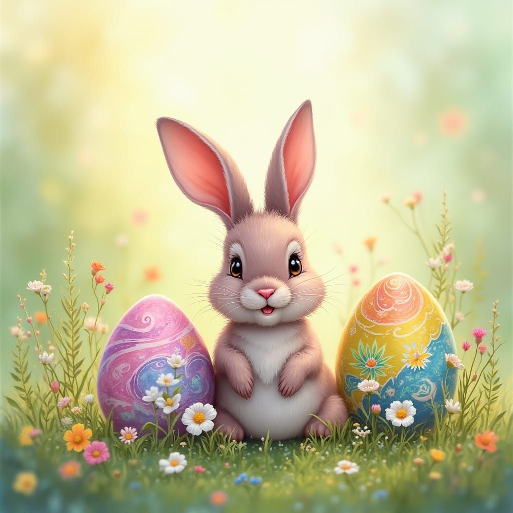 Mauve Easter Bunny with Lily Adorned Eggs
