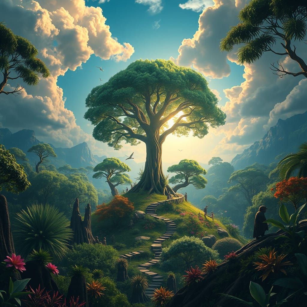 Majestic Vibrant Garden of Eden in Fantastical Concept Art S...