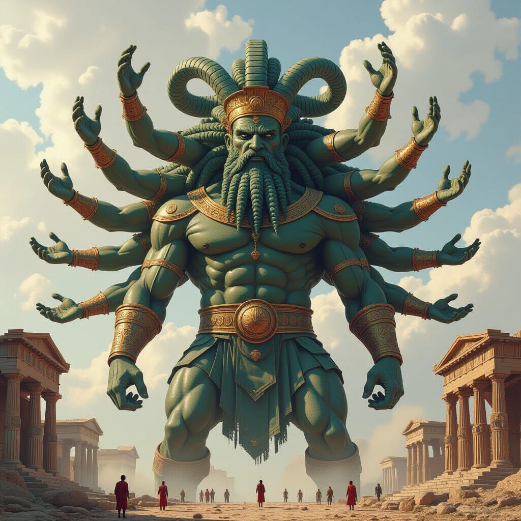 Colossal Hecatoncheire with Many Heads and Arms