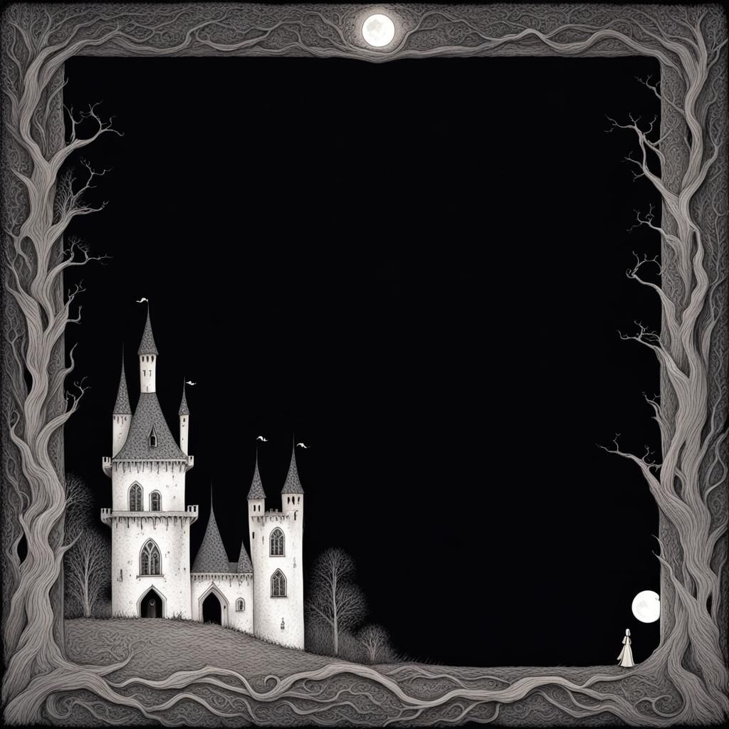 Gothic Castle with Twisted Trees in Burton Style