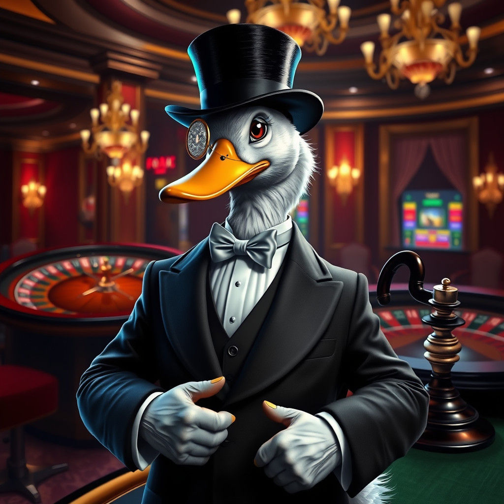 Debonair Duck Gambler in a Sumptuous Casino
