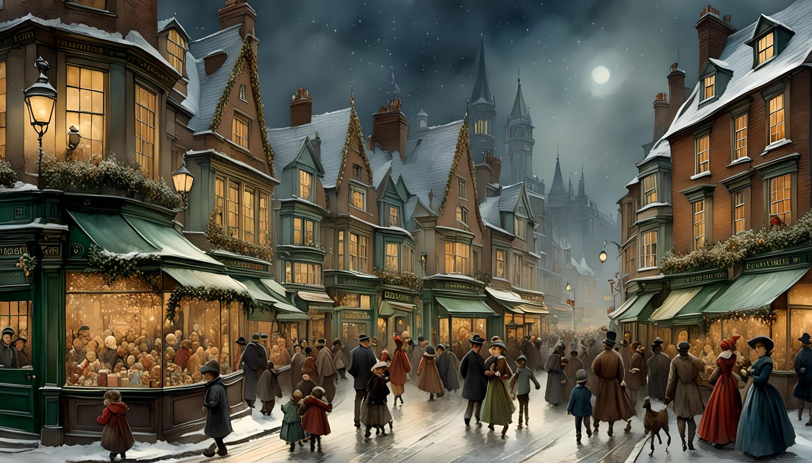 Victorian Christmas Eve Street Scene as Matte Painting