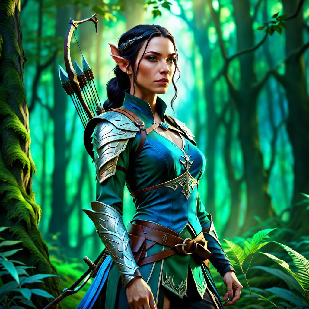 Half-Elf Ranger in Mystical Forest: Digital Art