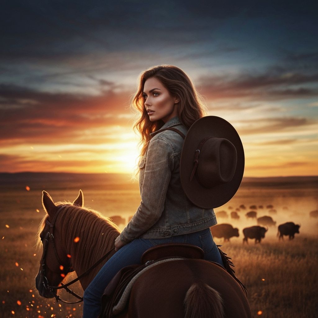 Elegant Woman on Horse at Sunset