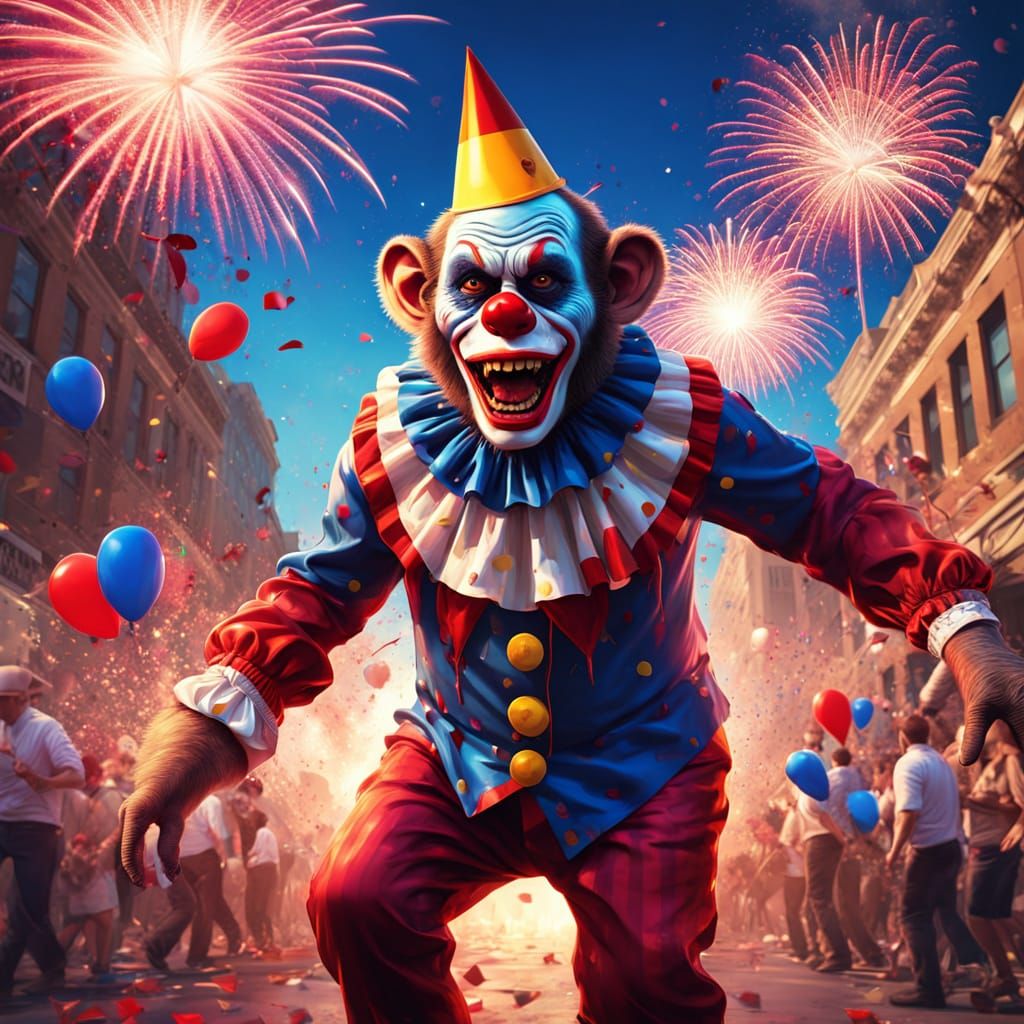 Zombie Monkey Clown Celebrates Fourth of July