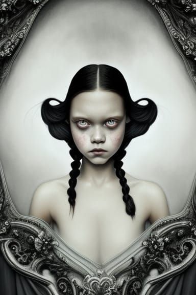 Wednesday Addams Portrait in Digital Art Style