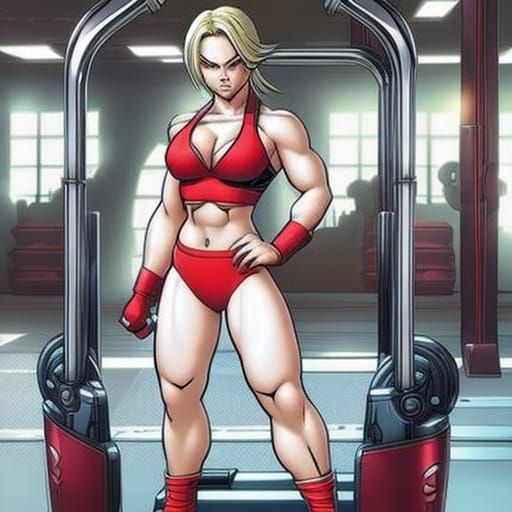 Android 18 Lifts Weights: Comic Book Art