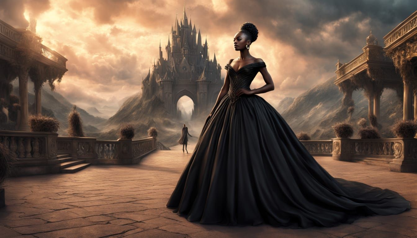 Black Lady in Ballgown: Hyper Realistic Fantasy Portrait