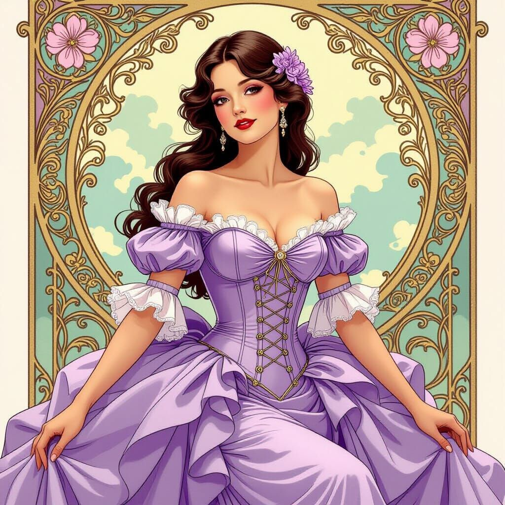 Lavender Wedding Dress in Art Nouveau Style