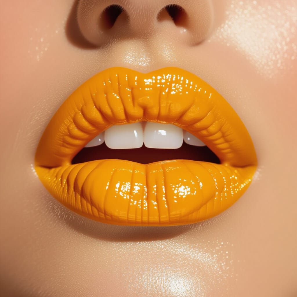 Mustard Yellow Lips Close-Up: Artistic Photography